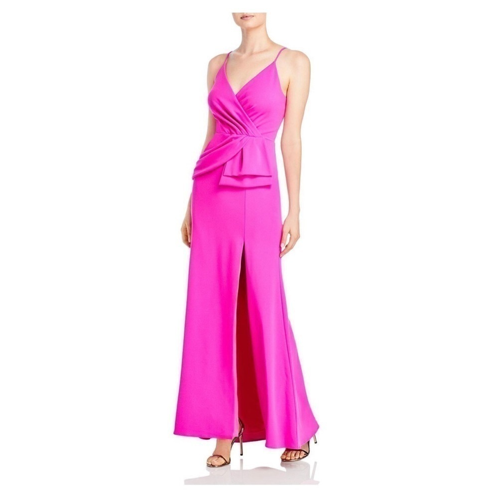AQUA Pink Spaghetti Strap Full-Length Evening Sheath Dress